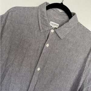 Club Monaco Men's‎ XL Linen Blend Stripe Blue Short Sleeve Button Down Shirt